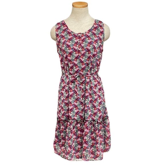 Tulle Panel Dress Sleeveless Floral Pink Red Size X Small XS - Picture 1 of 16